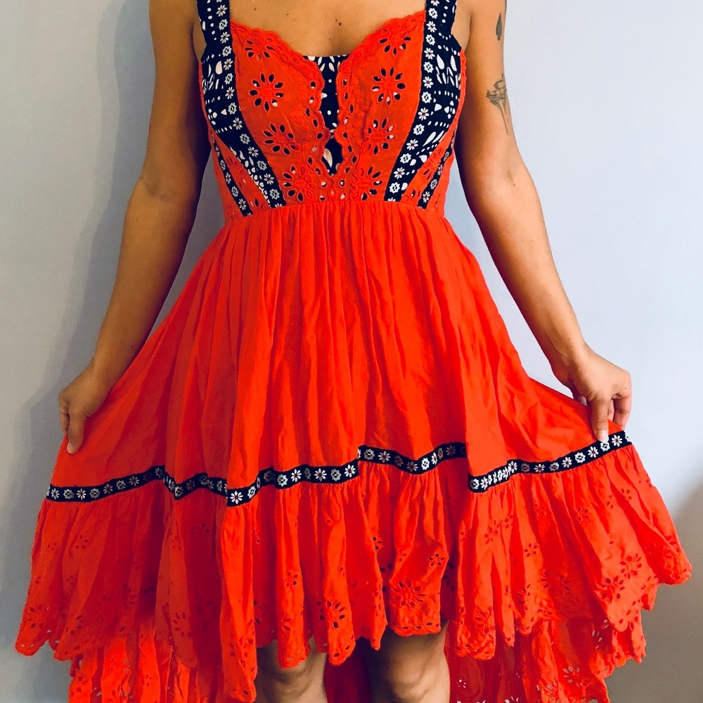 Free People Black and Red Mexican Style Dress
